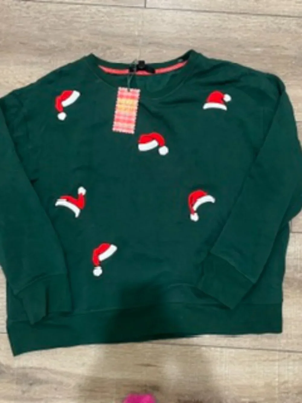 NEW Jane & Delaney Sweater Women’s Large Green Santa Hat Embroidery NWT